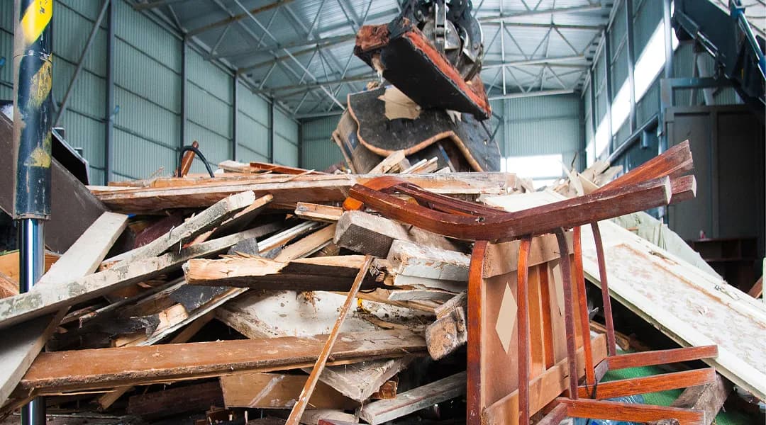 Construction debris staged for removal at a build site
